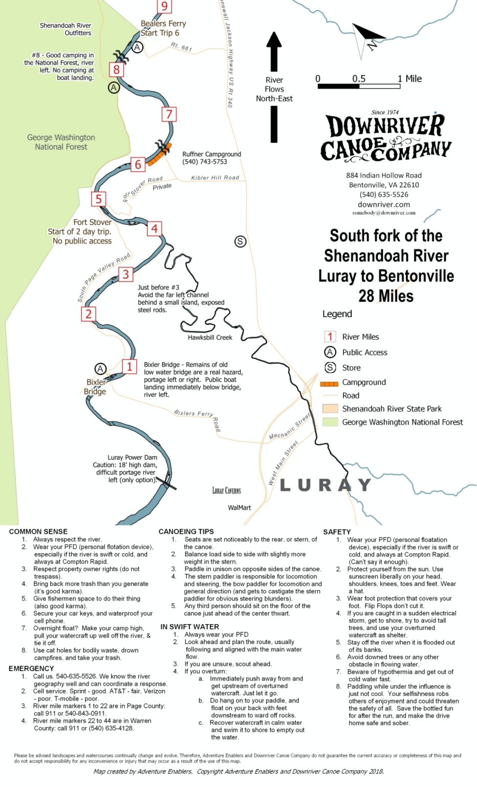 Map Luray to Bentonville Downriver Canoe Company